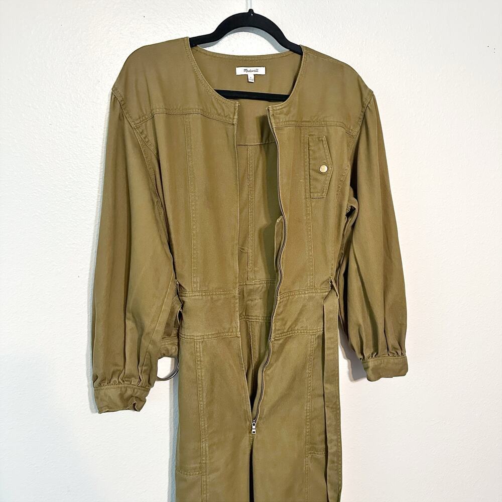 Madewell Tencel Twill Tapered Belted Golden Spinach Jumpsuit Women's Size Large - Picture 13 of 16